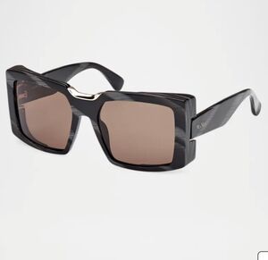 Max Mara "Spark 6" rectangle sunglasses in Black Smoke